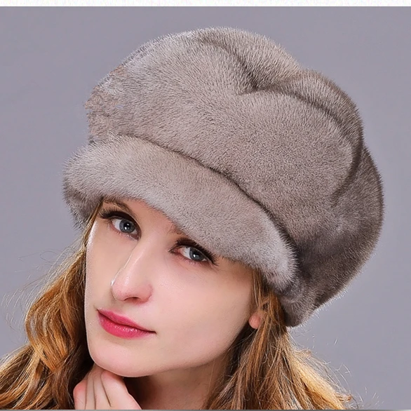 Cheap HM021 Real genuine mink  fur hat  winter women's warm caps whole piece mink fur hats