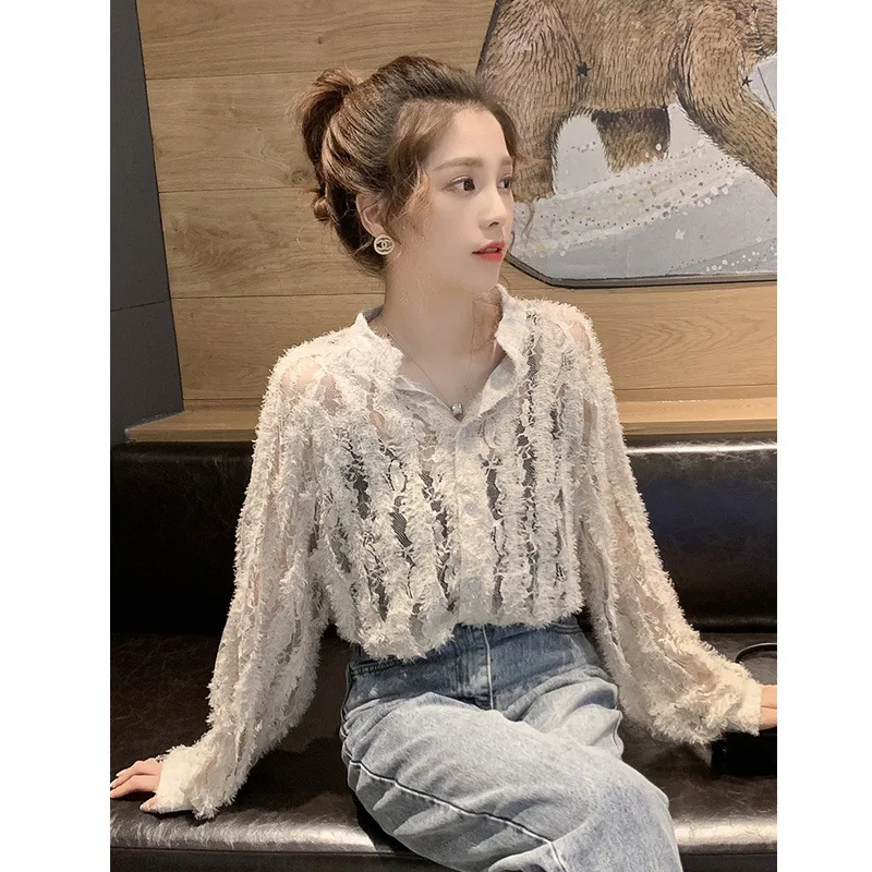 

2019 spring new openwork western lace womens tops and blouses