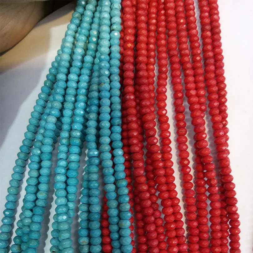 

3*4MM Faceted Natural Gem Stone Blue Red Howlite Turquoises Beads Bracelet Fit Diy Turquois Stone Charm Beads For Jewelry Making