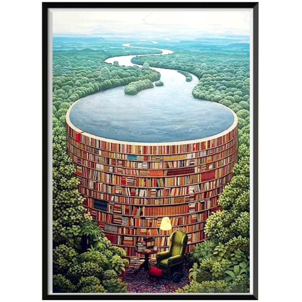 

Dimensional Library Full Drill 5D DIY Round Diamond Painting Cross Stitch Diamond Embroidery Mosaic Diamond Wall Painting
