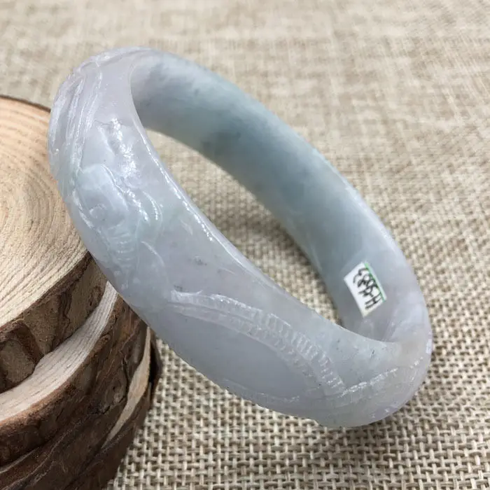 

A-5683 Vintage Chinese Hand-carved Green Jadeite Jade Gems Bracelet Bangle 59mm