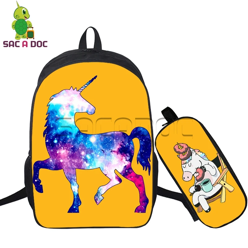 

2pcs/set Galaxy Universe Unicorn Printing Backpacks School Bags with Pencil Case for Teenagers Girls Bookbag Women Travel Bag