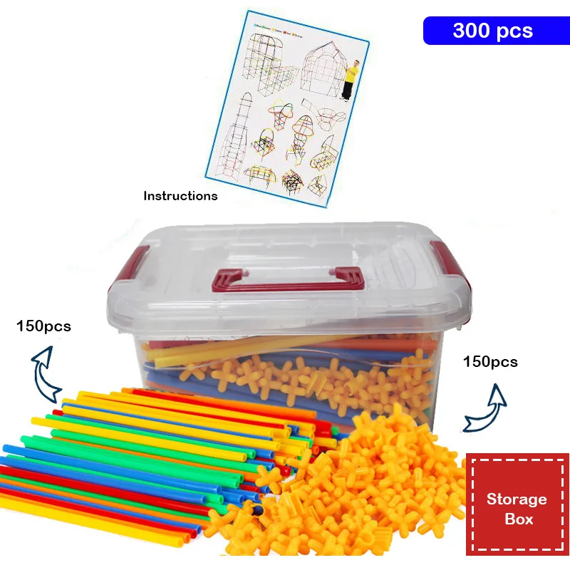 

300pcs DIY Toys Baby Children Straw Blocks Enlightenment Toys Plastic Stitching Assembly Straw Building Blocks Kids Creative Toy