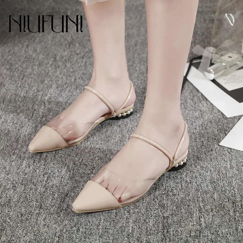

Transparent Pointed Fashion Shallow Thin Belt Low Heel Women's Slippers 2019 Casual Wear Slip On NIUFUNI Ladies Sandals Slides