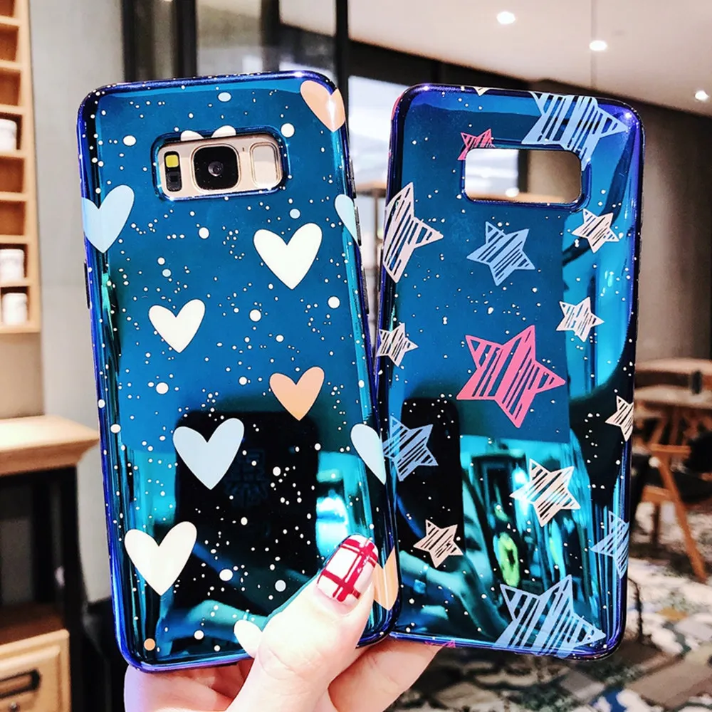 

For Samsung Note9 Note8 S8 S9 S10 Plus S7edge Blu-Ray Moon Universe Soft Phone Case Plating Love Heart Star Back Cover Coque Bag