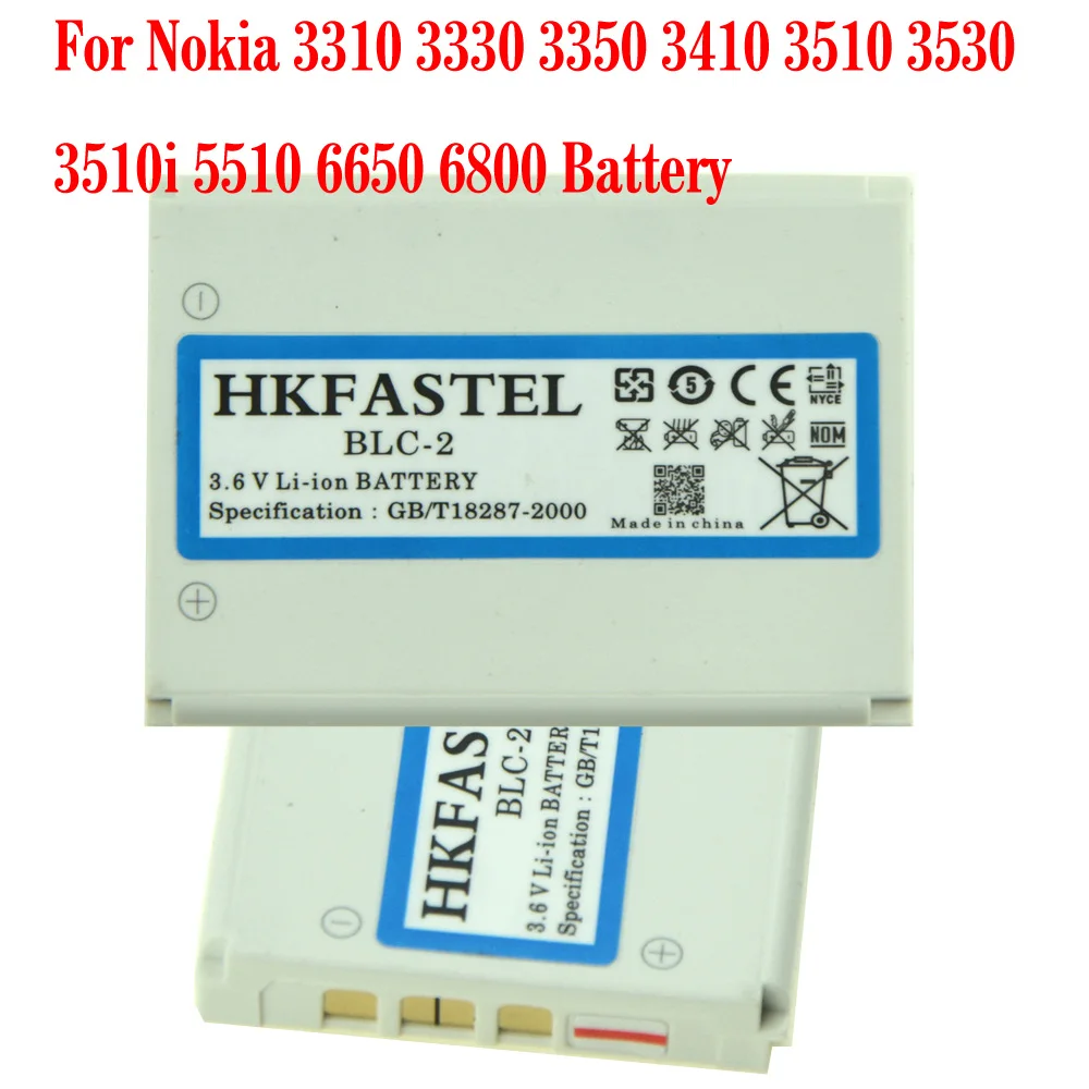 

HKFASTEL New BLC-2 BLC2 Li-ion Mobile Phone Battery For Nokia 3310 3330 3350 3410 3510 3530 3510i 5510 6650 6800 Batteries
