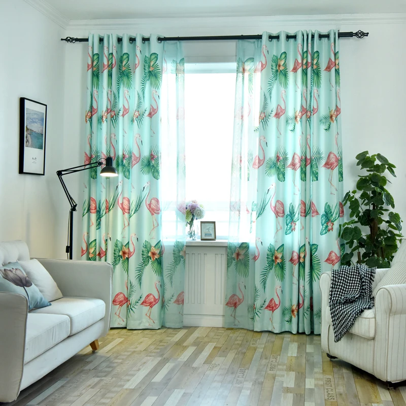 

Single Panels Green 3D Curtains For Living Room Window Decoration Nordic Digital Printed Flamingo Bedroom Curtain Kitchen
