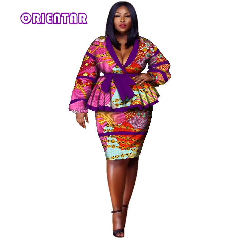 african outfits African Clothes for Women African Skirt and Tops Set Women Elegant Skirt Set Femme Bazin Riche Cotton Plus Size 2 Pcs WY2858 african wear for ladies