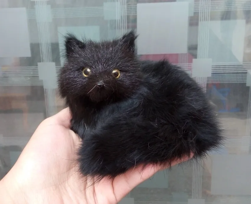 simulation fox toy about 13x12cm, lifelike fur black fox model home decoration gift t117in