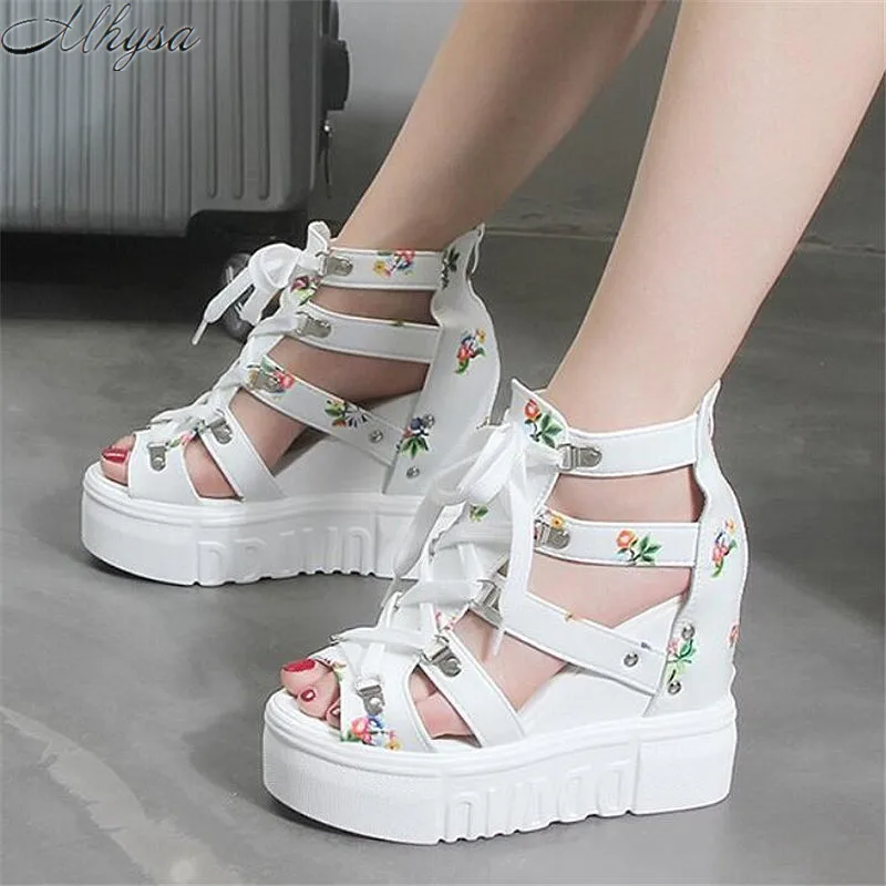 

Mhysa 2019 New summer fashion ladies sandals Roman fish mouth with dresses sandals muffin with lace casual sandals T341