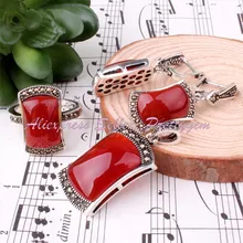 Envío gratis moda 10 X 15 / 8 X 15 / 12 X 20 MM PRETTY ágata roja de plata tibetana EARRINS anillos colgantes 1 Unidades
