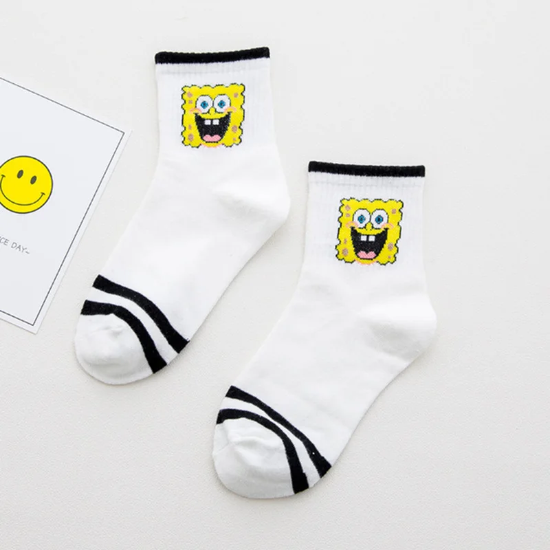 

2pair Women Fashion 2019 Kawaii Cartoon knee Printed Socks Harajuku cute Girl Streetwear Funny Socks calcetines mujer
