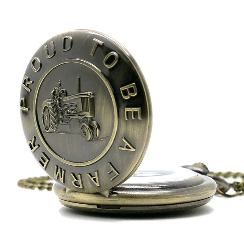 Античная бронза комбайн дизайн "горд быть фермером" слова карманные часы высокого качества Fob часы