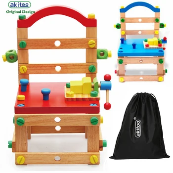 

akitoo 3236 new Creative children disassembly of the wooden work multi-functional disassembly chairs tools chair education toys