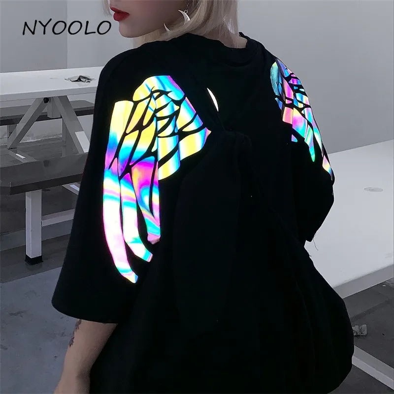 NYOOLO специальный дизайн Крылья Ангела 3м светоотражающая футболка Летняя уличная свободная футболка с коротким рукавом женская мужская одежда Топ