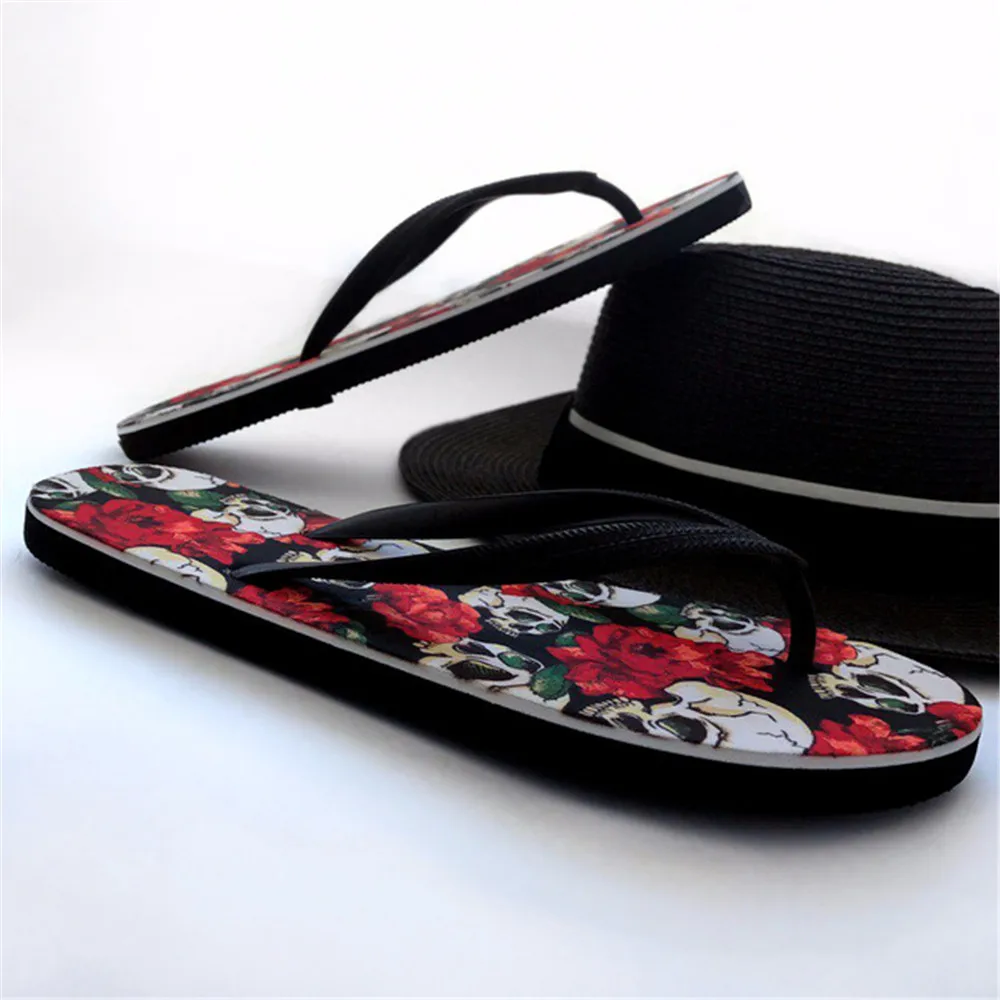 Leisure Men lip-Flops-Designer-Printing-Skull-Head-Flat-Slipper-Brand-Summer-Style-Massage-Male-Flip