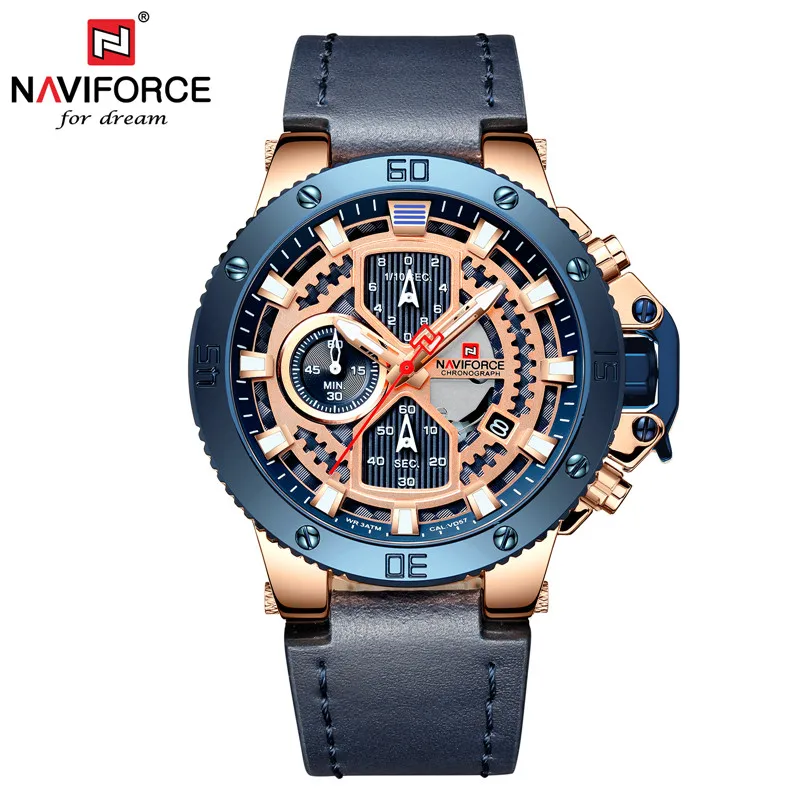 Relogio Masculino NAVIFORCE для мужчин часы лучший бренд класса люкс Спортивный Хронограф Военная Униформа АРМИЯ кварцевые кожаные часы на запястье мужской 9159 - Цвет: NA915901 without box