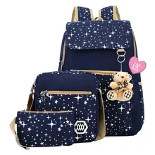Mujer Mochilas 3 unidades Set Mujeres Estrella Mochila Impresión de la Lona Bolsa de Hombro 4 Colores mochilas Mochilas escolares para Las Niñas Adolescentes