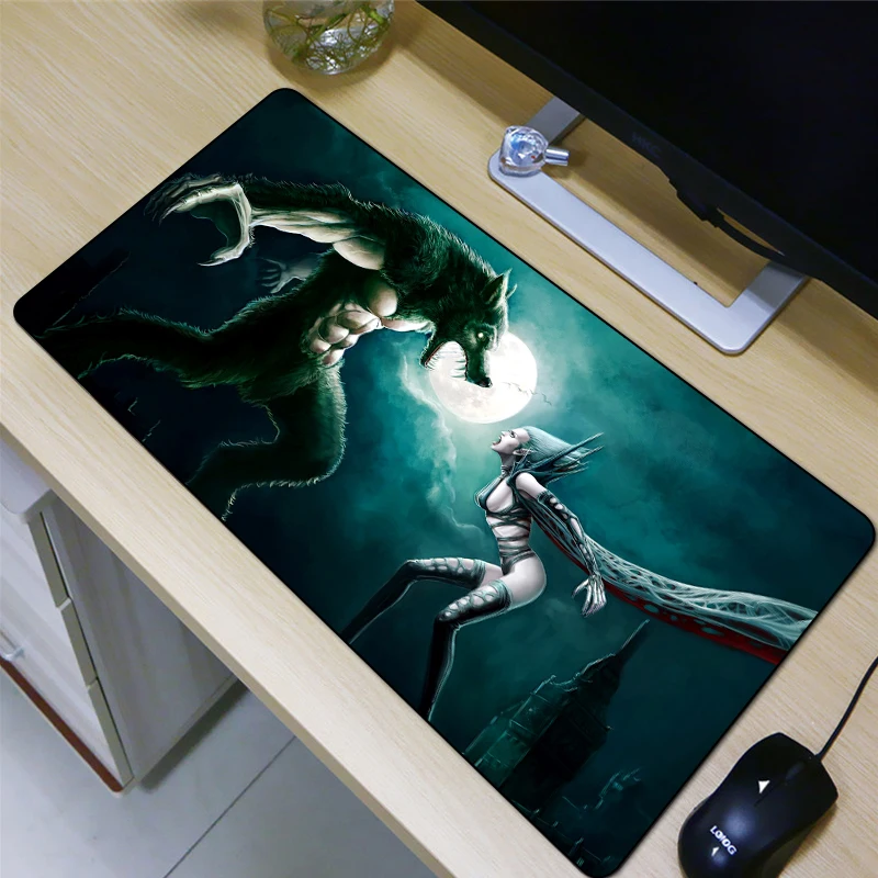 

FFFAS 80X40cm Gaming mouse pad Beauty and Beast pattern rubber bottom anti-slip keyboard mat laptop home office gifts
