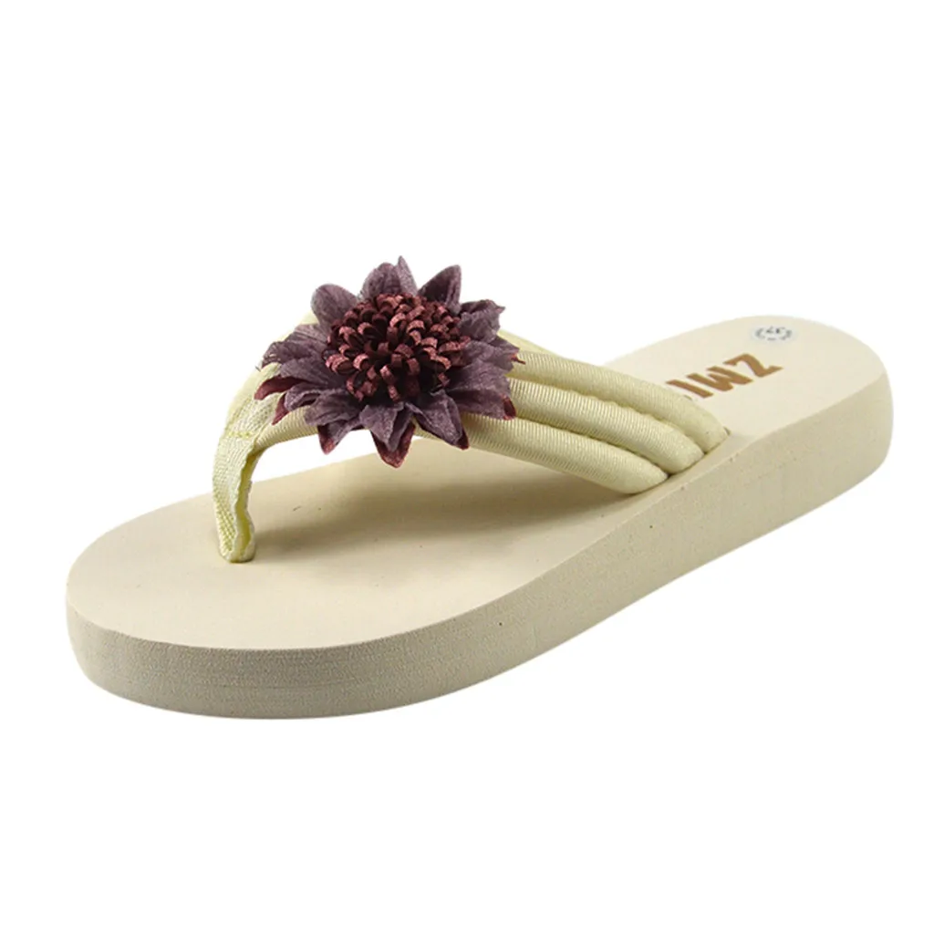 

SAGACE Women's Fashion Casual All-purpose Hermit Age sunflower-cake Slippers Non-Slip Beach Bohemia Style Flower Flip Flops