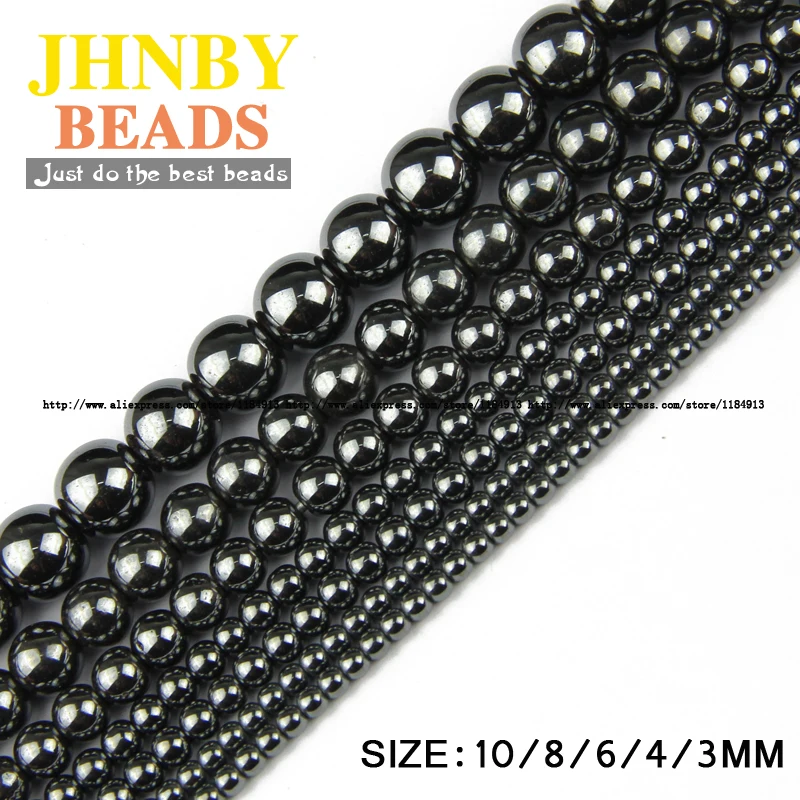 

JHNBY Natural Stone Black Hematite beads Round Loose beads Stone ball Selectable 3/4/6/8/10MM For Jewelry bracelet Making DIY