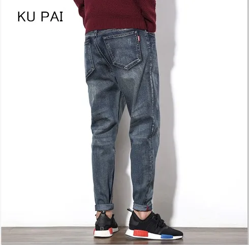 

2017 Japanese autumn new feet cartoon skirt trumpet leather standard decoration retro gray gray straight cowboy crotch pants