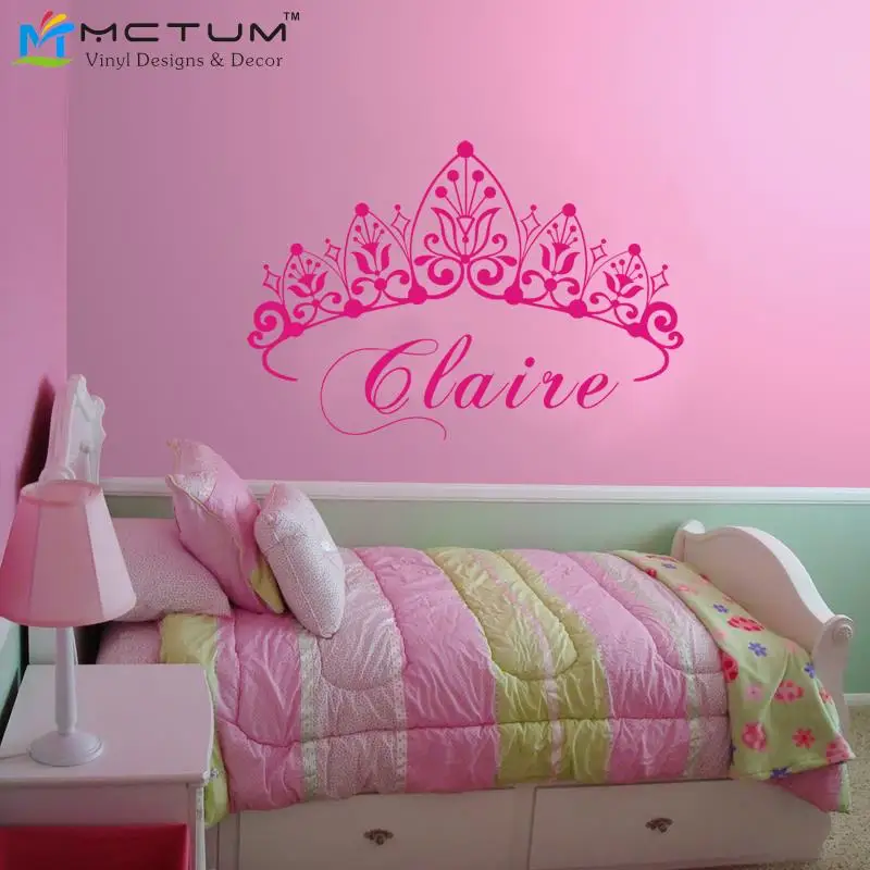 New 2016 Baby Girl Crown Wall Decal Princess Name Nursery Vinyl Wall