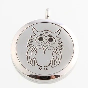 

10PCS Round Hollow Owl Stainless Steel Essential Oildffuser Locket Pendant