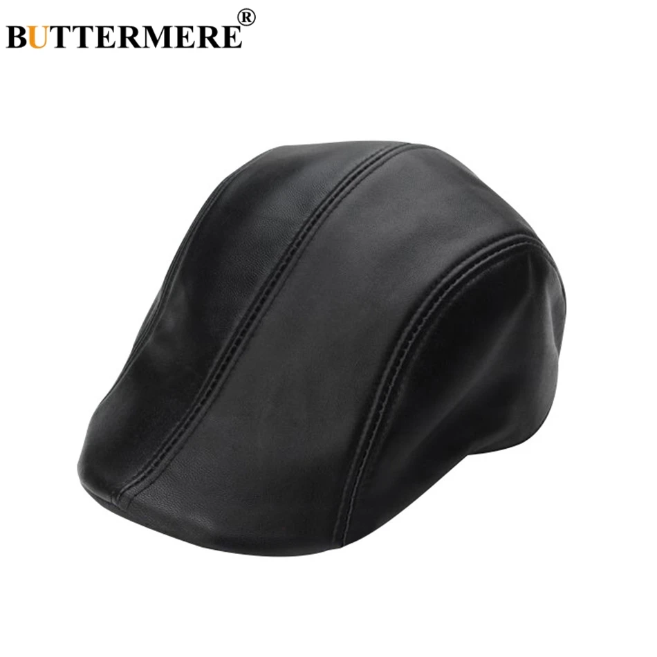 

BUTTERMERE Black Berets Men Real Leather Casual Duckbill Flat Hats Male Italian Luxury Autumn Winter Classic Directors Caps 2020