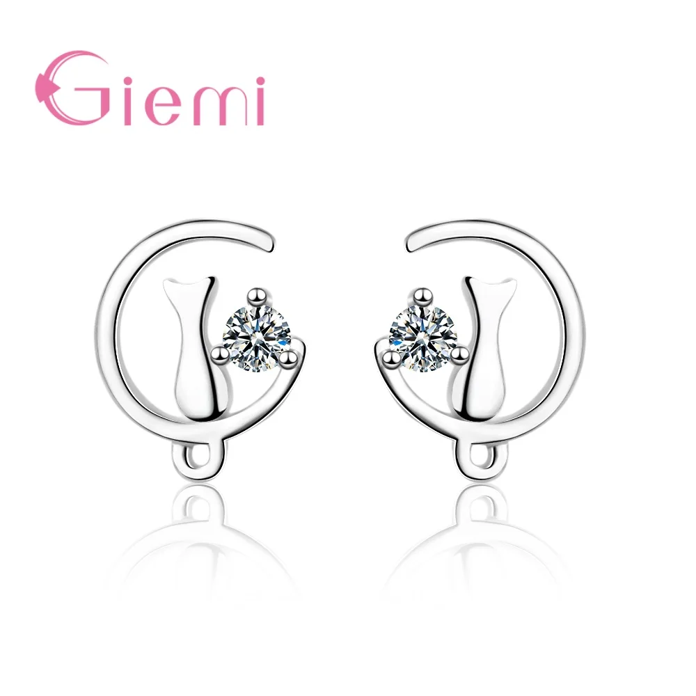 

High Quality Moon Cat Design Women 925 Sterling Silver Gemetric Stud Earring CZ Cubic Zircon Earrings Fashion Jewelry Gift