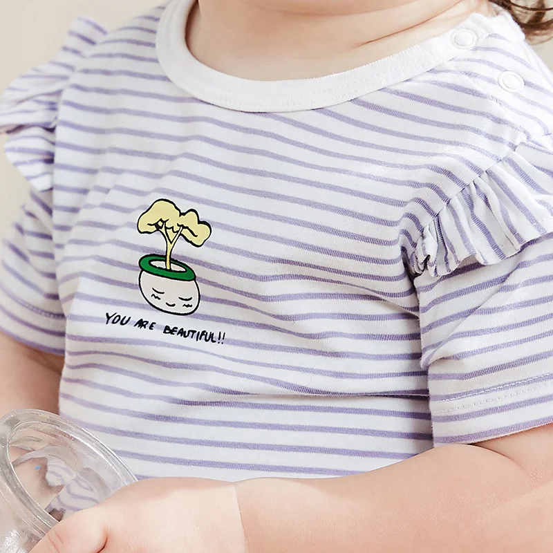 Детские комбинезоны Mini balabala хлопковый боди в полоску с короткими рукавами для