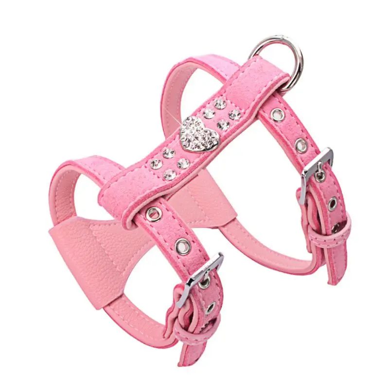 

Bling Rhinestone Dog Collar Harness Soft Suede Fabric Harness Lead Leash for Small Dog Cat Puppy Pet Decor Accessories