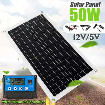 

50W Solar Panel Double USB 12V/5V Solar Cell + 10/20/30/40/50A Regulator Controller For Battery Phone Chargers Cigarette Lighter