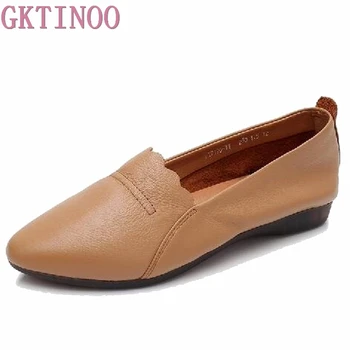 

GKTINOO 2019 Spring Womens Ballet Flats Loafers Soft Genuine Leather Flat Women's Shoes Slip on Ballerines Femme Chaussures