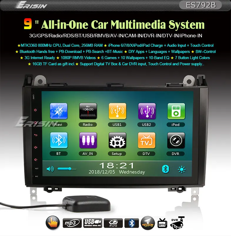 Sale Erisin ES792B 9" MTK Car Stereo GPS IPOD 3G Radio RDS DVR System for Benz 0