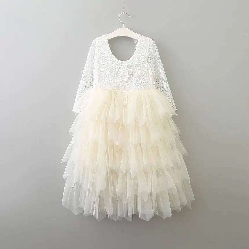 US $114.50 Princess Wedding Lace Tutu Christening Dresses Spring Long Sleeve Kids Dress For Girls Childrens ClothingYelaumoky