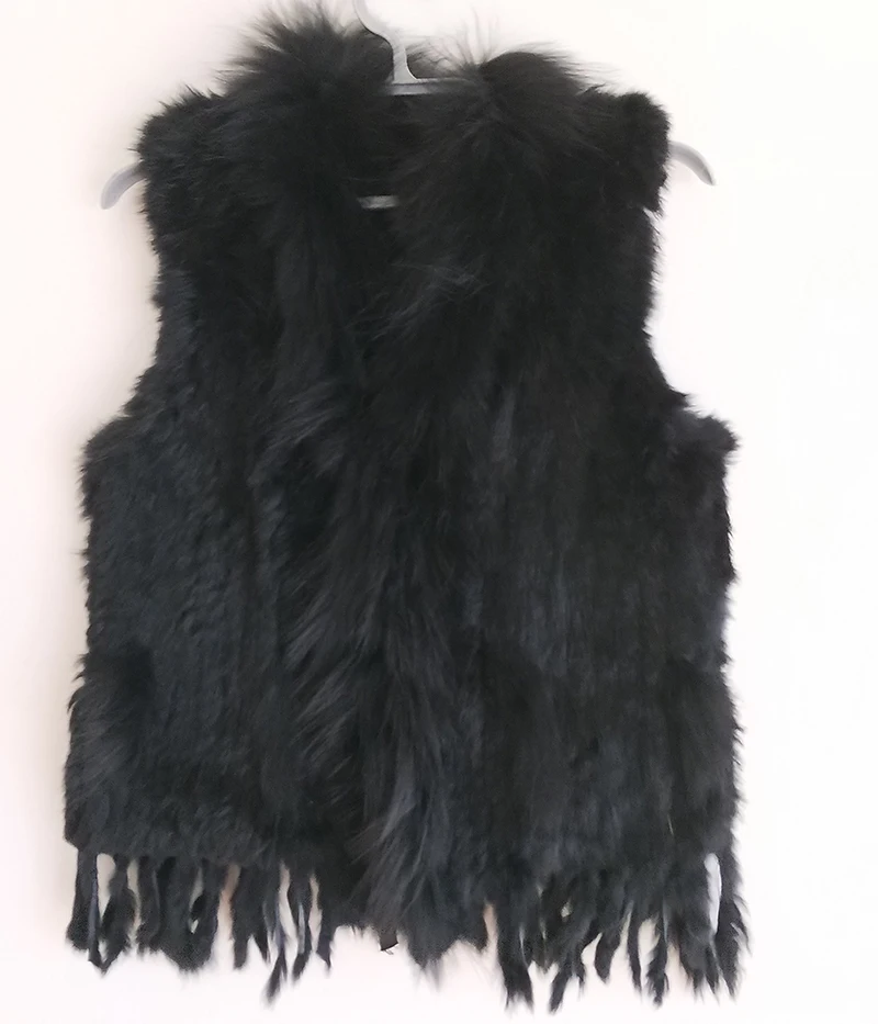 HSPL Sleeveless Women Fashion Fur Vest Knit Waistcoat For Lady For 2018 Spring Real Rabbit Fur Female Vests Black  Waistcoat long black puffer