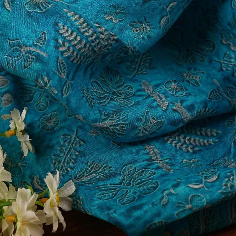 

100*135cm Chinese style classical pure ramie cotton cloth natural linen garments linen fabric Robe dress fabric printed flower