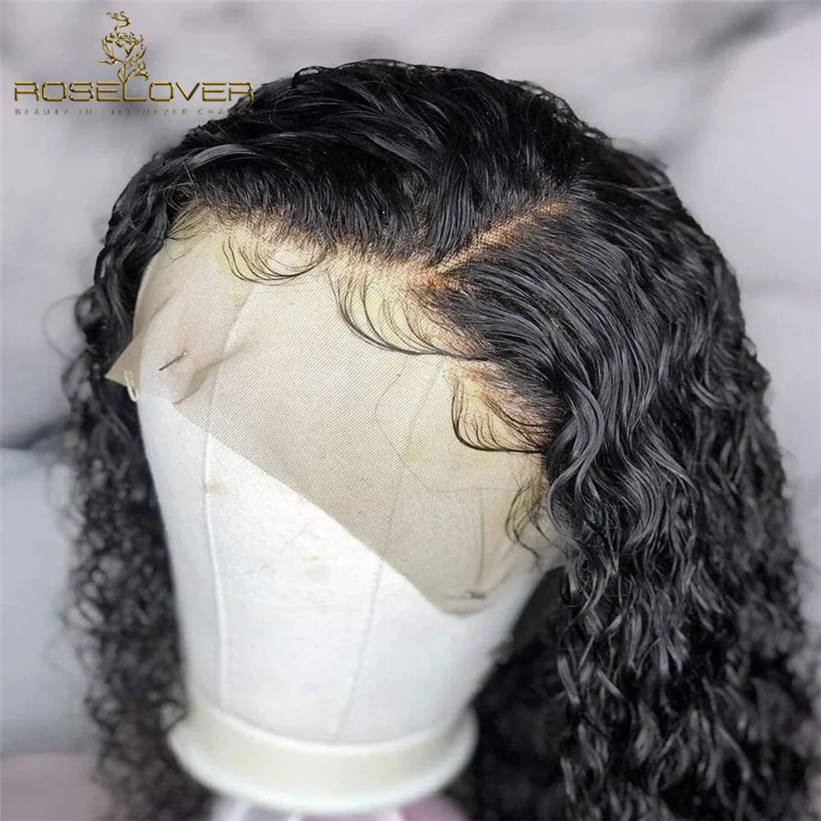 Baratos Peluca de cabello humano rizado de corte profundo mojado y ondulado 13*6 pelucas de cabello humano frontal de encaje Peluca de Bob corto pelo Remy brasileño Pre desplumado