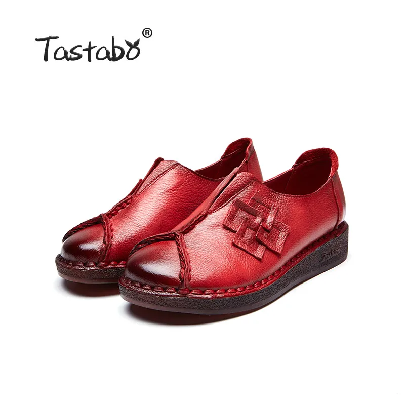 Обувь на плоской подошве из натуральной кожи; коллекция года; лоферы; женская обувь; Новое поступление; обувь для работы и вождения; удобная женская обувь на плоской подошве - Цвет: Red