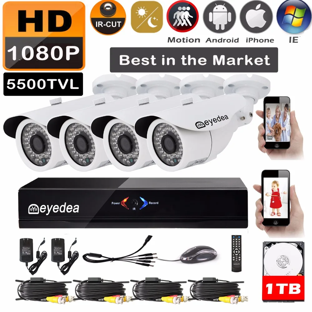 Эйедея 8 CH DVR Регистраторы HD 1080 P 2.0MP 5500TVL CMOS IR 36 светодиодный Ночное видение на