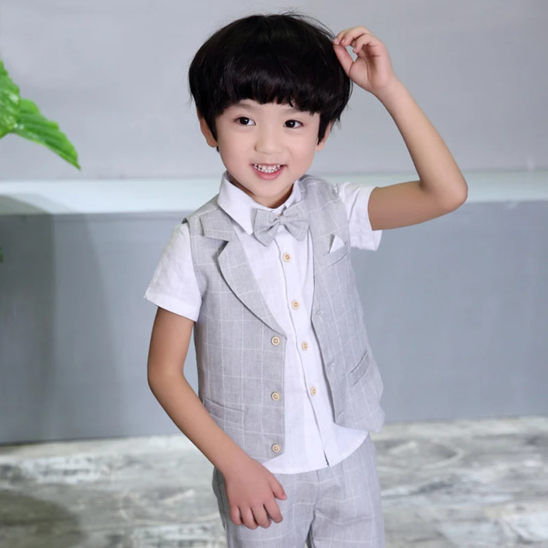 LUOBOBEIBEI Boy Kids Clothes Child Casual Set Spring Summer Baby Formal 4 Pcs Vest Shirt Pant |