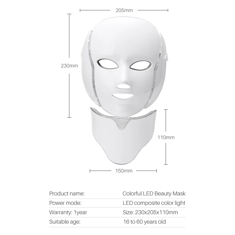 Светодиодный фотонный светильник для омоложения кожи, маска для лица, 7 цветов, маска для лечения морщин и угрей, аппарат для ухода за кожей