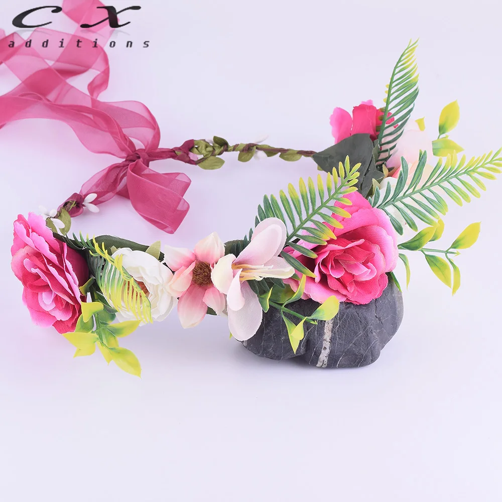cheap CXADDITIONS Peony Lily Flower Crown Floral Headwrap Adjustable HeadBand Wreath Wedding Hair Accessories Flores De Plastico Woman