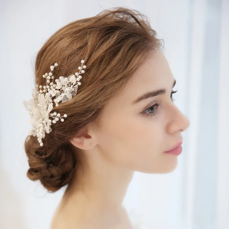 Кружевной Цветок Свадебный заколки Для женщин невесты головной убор элегантные волосы зажим Выпускной, свадьба аксессуары для украшений для волос