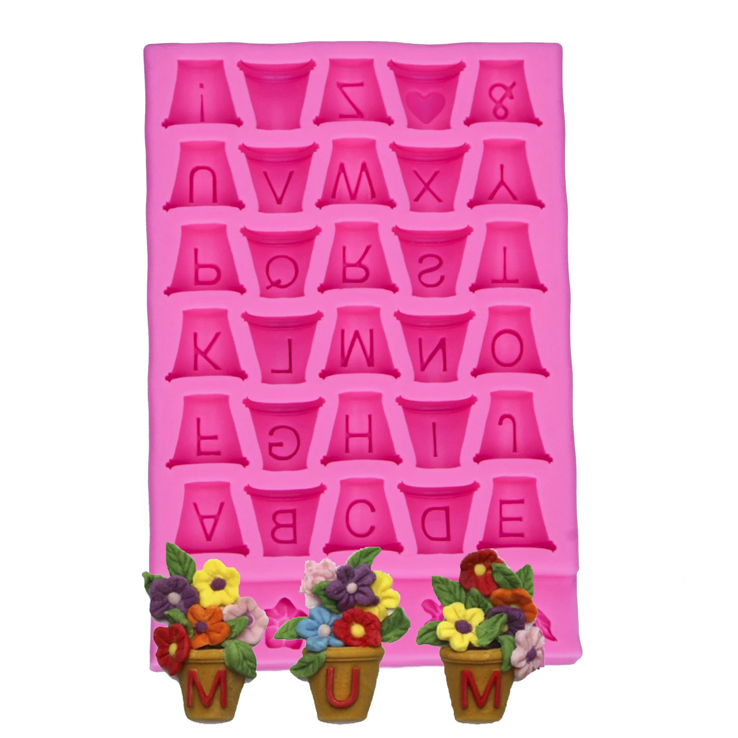 

26 letter flowerpot 3D Reverse sugar molding Food Grade silicone mould polymer clay molds chocolate cake decoration tools F-1172