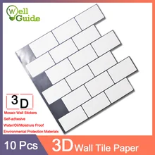 10pcs Wall paper 3D Marble Mosaic Brick Self-Adhesive PU Wall Stickers Waterproof DIY Kitchen Bathroom Home Wall Decal Sticker 10pcs Wall paper 3D Marble Mosaic Brick Self-Adhesive PU Wall Stickers Waterproof DIY Kitchen Bathroom Home Wall Decal Sticker