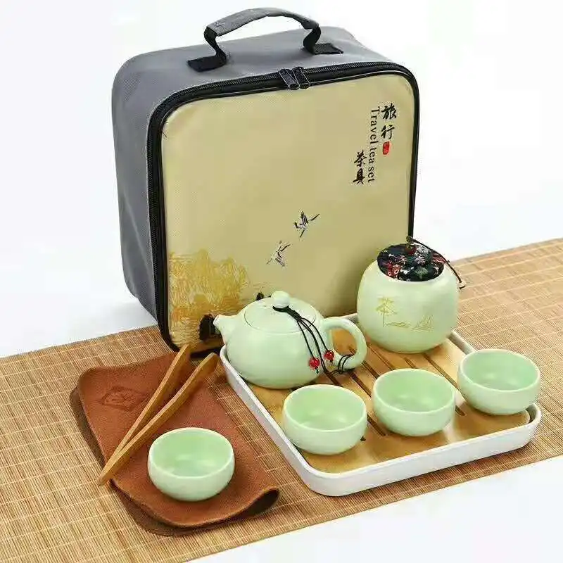 Portable Teaware Set Chinese Kung Fu Tea Set Ceramic Teapot Traveller Teaware With Bag Teaset Gaiwan Tea Cups Of Tea Ceremony - Цвет: 7