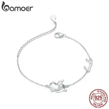 Bamoer, браслет на цепочке с летающей Свинкой для женщин, 925 пробы, серебряный, женский подарок, дизайнерские браслеты с животными, модное ювелирное изделие, BSB022
