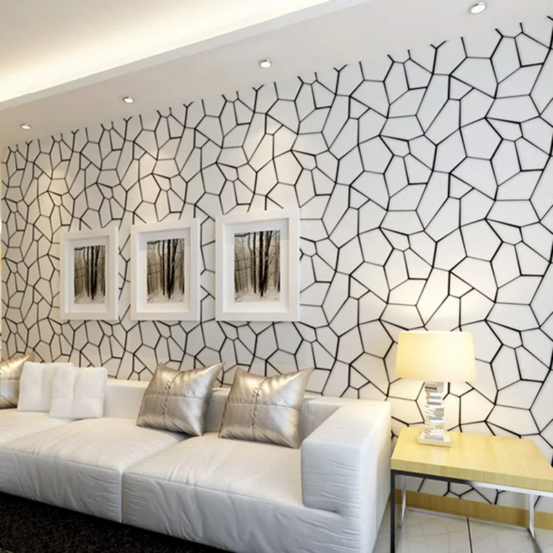 Черно-белые нетканые обои с геометрическим узором, Современный художественный дизайн, гостиная, ТВ, фоновые обои для стен спальни, 3D
